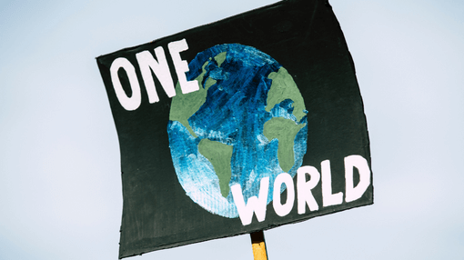 "one world" sign